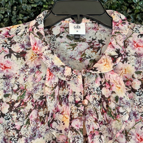 CAbi Pink Floral Ruffle-Front Long Sleeve Blouse - Picture 2 of 5